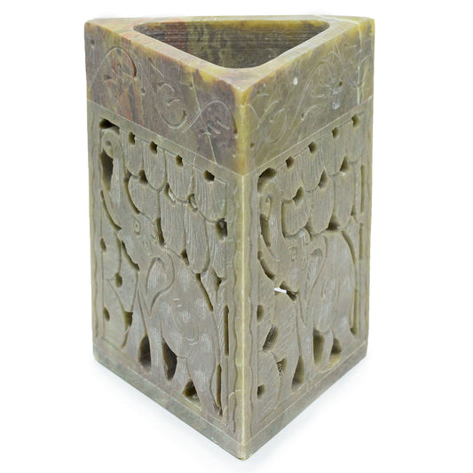 Triangle Soapstone Oil Burner – Elephant Motif | For Wax Melts & Fragrance Oils
