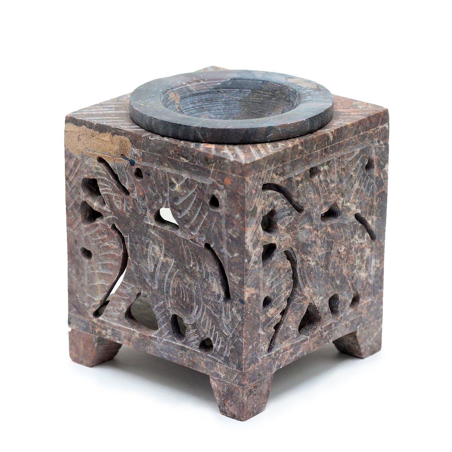 Square Soapstone Oil Burner – Elephant Motif | For Wax Melts & Fragrance Oils