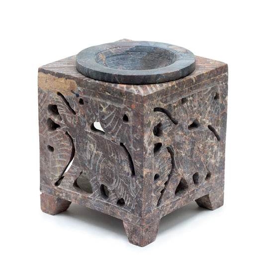 Square Soapstone Oil Burner – Elephant Motif | For Wax Melts & Fragrance Oils