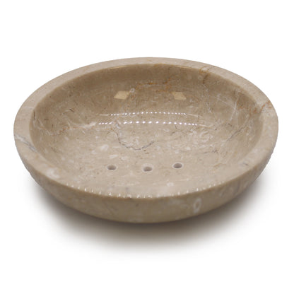 Honey Marble Soap Dish – Round Curved Rim | Hand-Carved Natural Stone