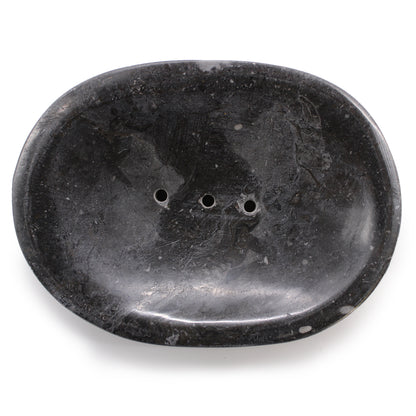 Black Marble Stone Soap Dish – Classic Oval | Hand-Carved Natural Stone