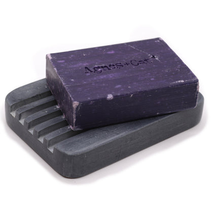 Grey Soapstone Soap Dish – Deep Ridges | Hand-Carved Metamorphic Rock