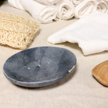 Grey Soapstone Soap Dish – Classic Oval | Hand-Carved Metamorphic Rock