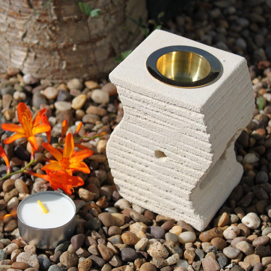 Sandstone Oil Burner – Stepped Wave Design | Pure Sandstone Finish