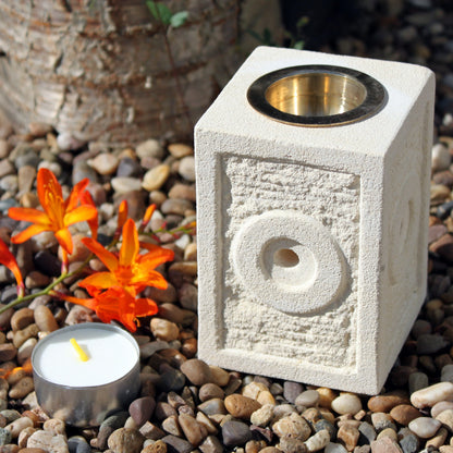 Sandstone Oil Burner – Square Moorish Design | Pure Sandstone Finish