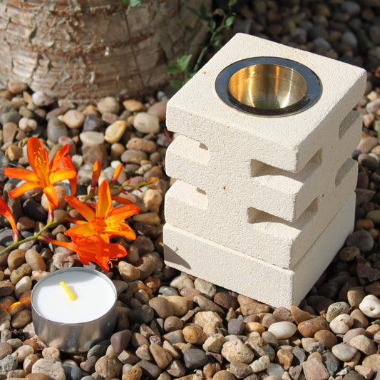 Sandstone Oil Burner – Abstract Cuts Design | Pure Sandstone Finish