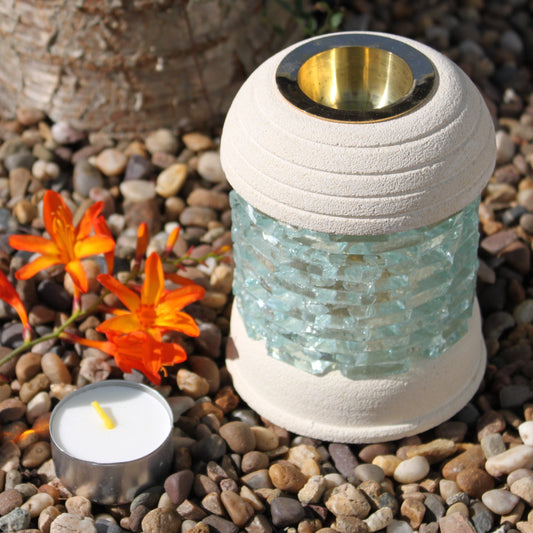 Sandstone Oil Burner – Round Glass | Sandstone & Glass Finish