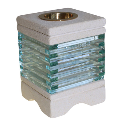 Sandstone Oil Burner – Square Glass | Sandstone & Glass Finish