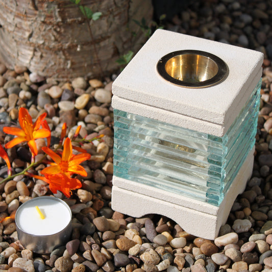 Sandstone Oil Burner – Square Glass | Sandstone & Glass Finish