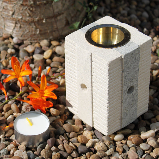 Sandstone Oil Burner – Square Shape | Sandstone & Grey Stone Finish