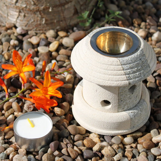 Sandstone Oil Burner – Lantern Shape | Sandstone & Grey Stone Finish