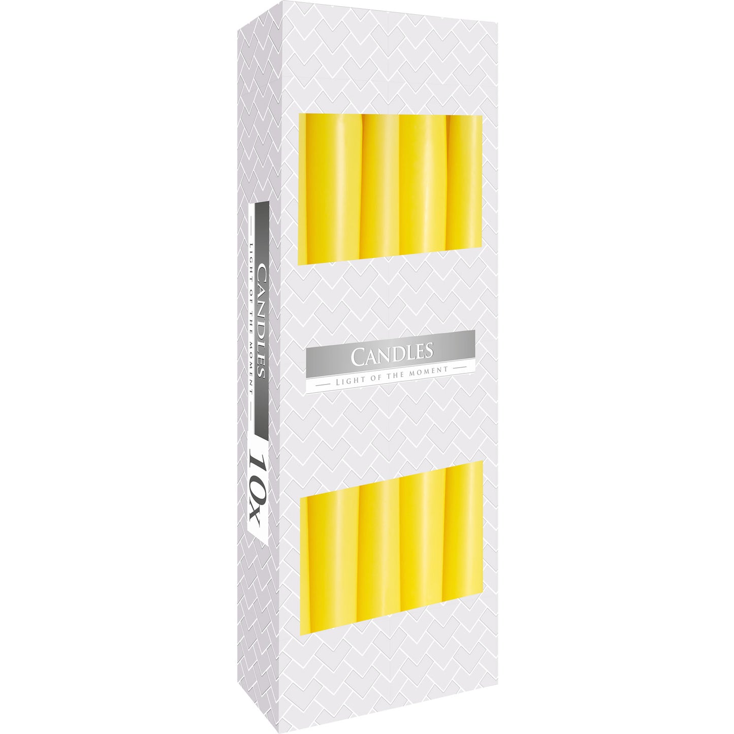Yellow Tapered Candles – 10 Pack | 7 Hour Burn Time