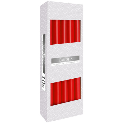 Red Tapered Candles – 10 Pack | 7 Hour Burn Time