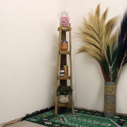 Natural Teak Log Corner Unit – 4 Shelves (135cm) | Handmade Wooden Furniture