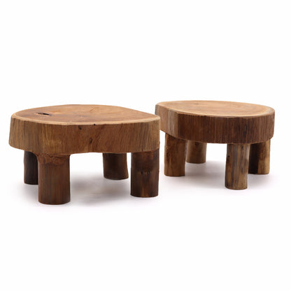 Low Natural Teak Pad Displays – Set of 2 | Handcrafted with Sustainably Sourced Teak Wood