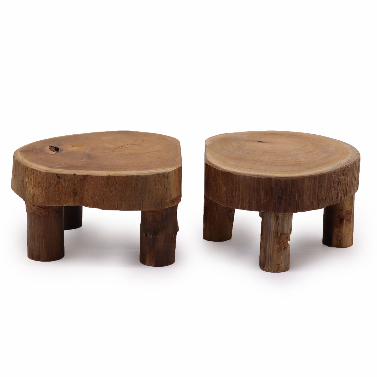 Low Natural Teak Pad Displays – Set of 2 | Handcrafted with Sustainably Sourced Teak Wood