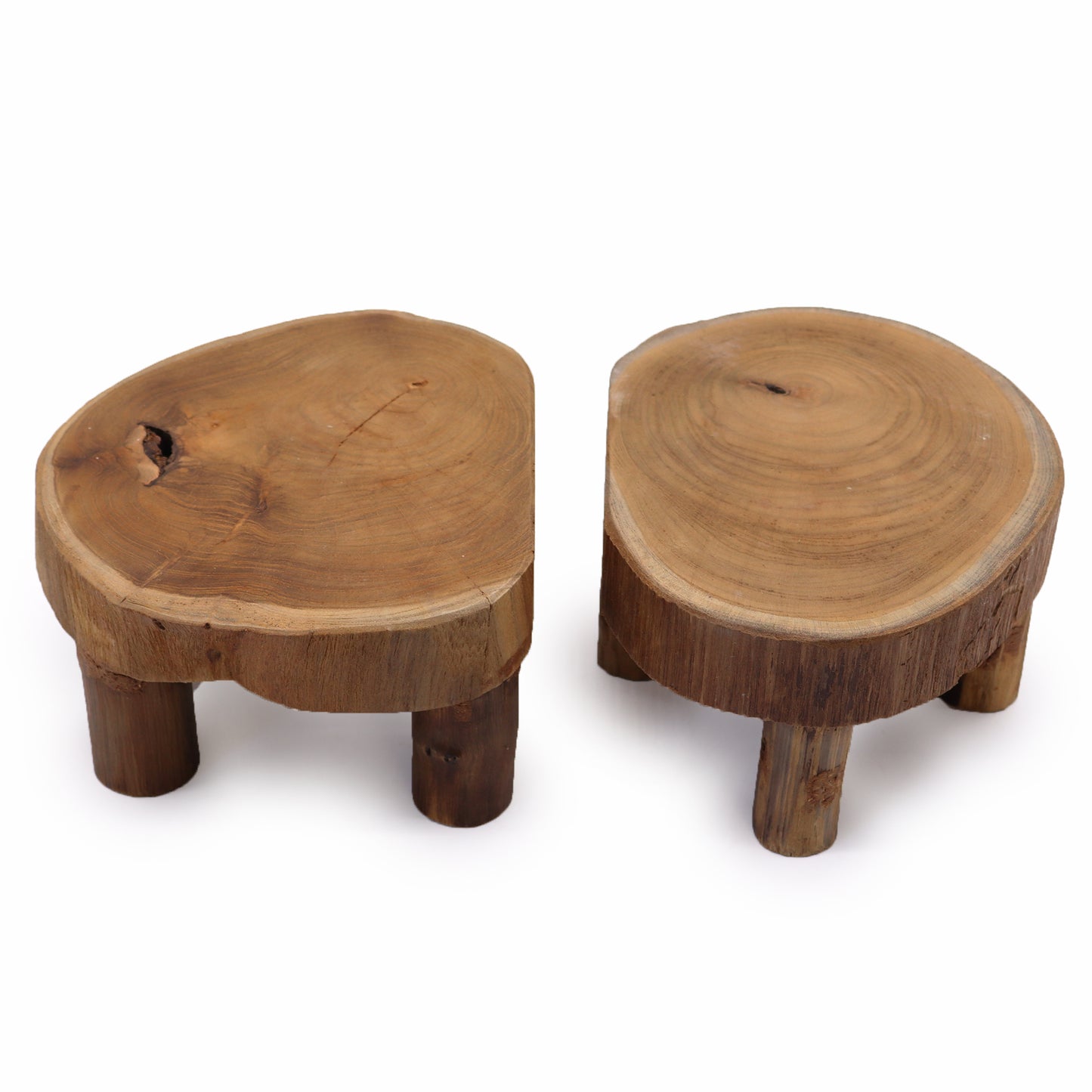 Low Natural Teak Pad Displays – Set of 2 | Handcrafted with Sustainably Sourced Teak Wood
