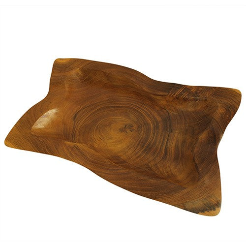 Natural Teak Root Wooden Bowl – Rectangular Plate | Hand-Carved Rustic Serving & Display Bowl