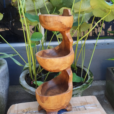 Natural Teak Root Wooden Bowl – Triple Bowl Stand | Hand-Carved Rustic Serving & Display Bowl