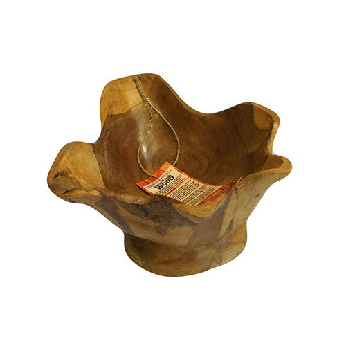 Natural Teak Root Wooden Bowl – Small Wavy Rim | Hand-Carved Rustic Serving & Display Bowl