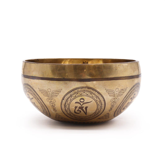 Tibetan Brass Healing Singing Bowl – Bodhi Tree Buddha (16cm) | Engraved, Resonant & Spiritually Empowering