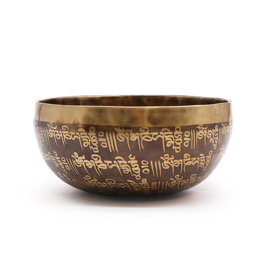 Tibetan Brass Healing Singing Bowl – Mantra (16cm) | Engraved, Resonant & Spiritually Empowering