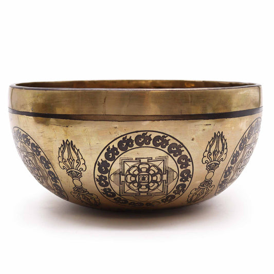 Tibetan Brass Healing Singing Bowl – 5 Buddhas (21cm) | Engraved, Resonant & Handcrafted