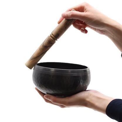 Black Beaten Singing Bowl – Medium (15cm) | Handcrafted Brass Bowl for Meditation
