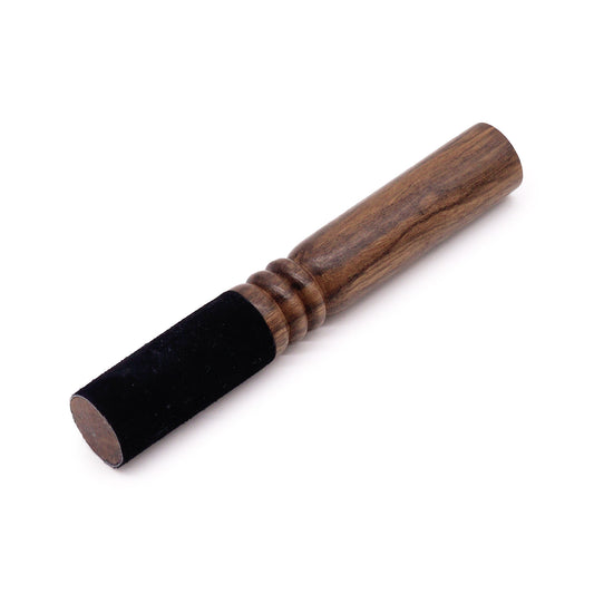 Ringed Wooden Singing Bowl Striker – Indian Laurel (18cm) | Double Ring Carved Design with Velvet Wrap