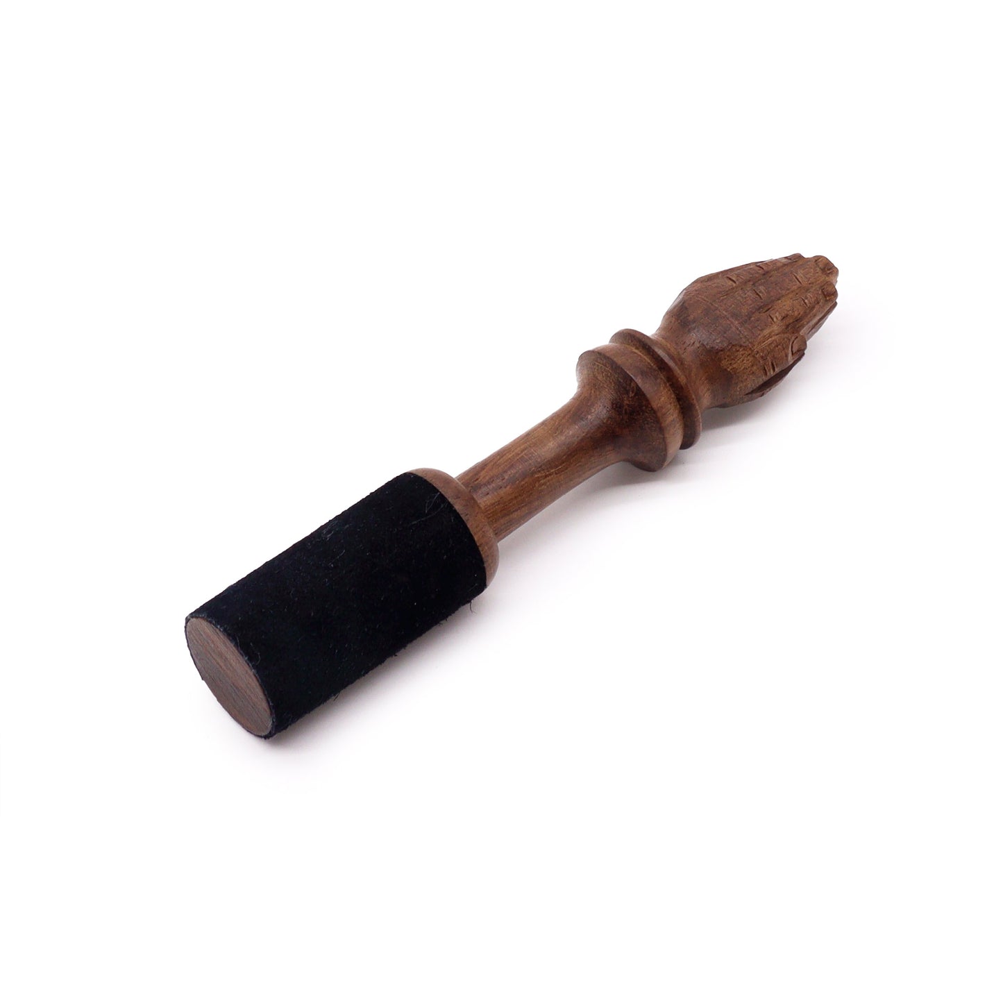 Carved Wooden Singing Bowl Mallet – Namaste (14cm) | Velvet Wrap for Balanced Sound