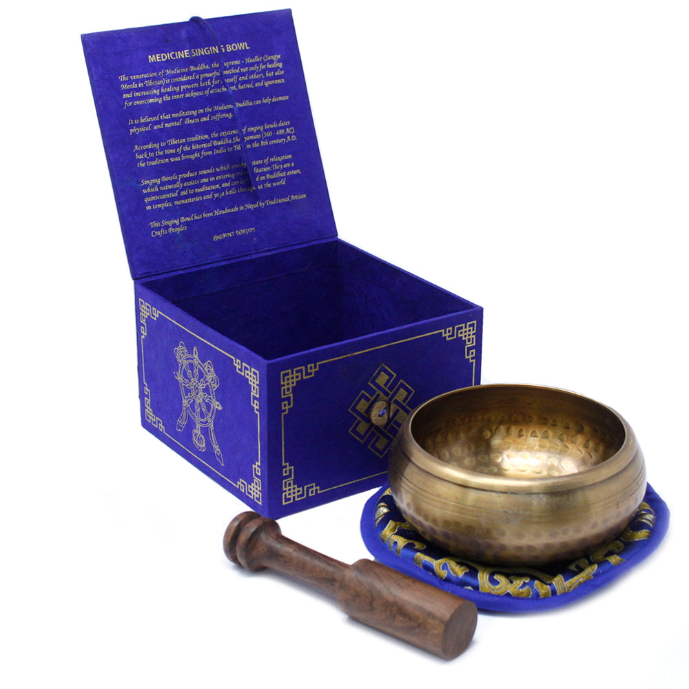 Tibetan Healing Singing Bowl Set – Medicine Buddha (13cm) | Handcrafted Brass & Gift-Boxed