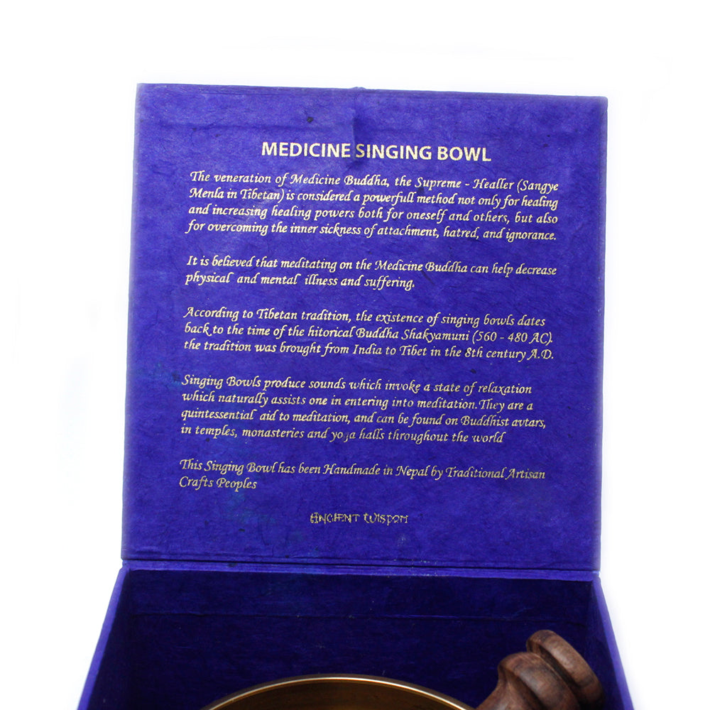 Tibetan Healing Singing Bowl Set – Medicine Buddha (13cm) | Handcrafted Brass & Gift-Boxed