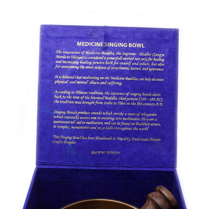 Tibetan Healing Singing Bowl Set – Medicine Buddha (13cm) | Handcrafted Brass & Gift-Boxed