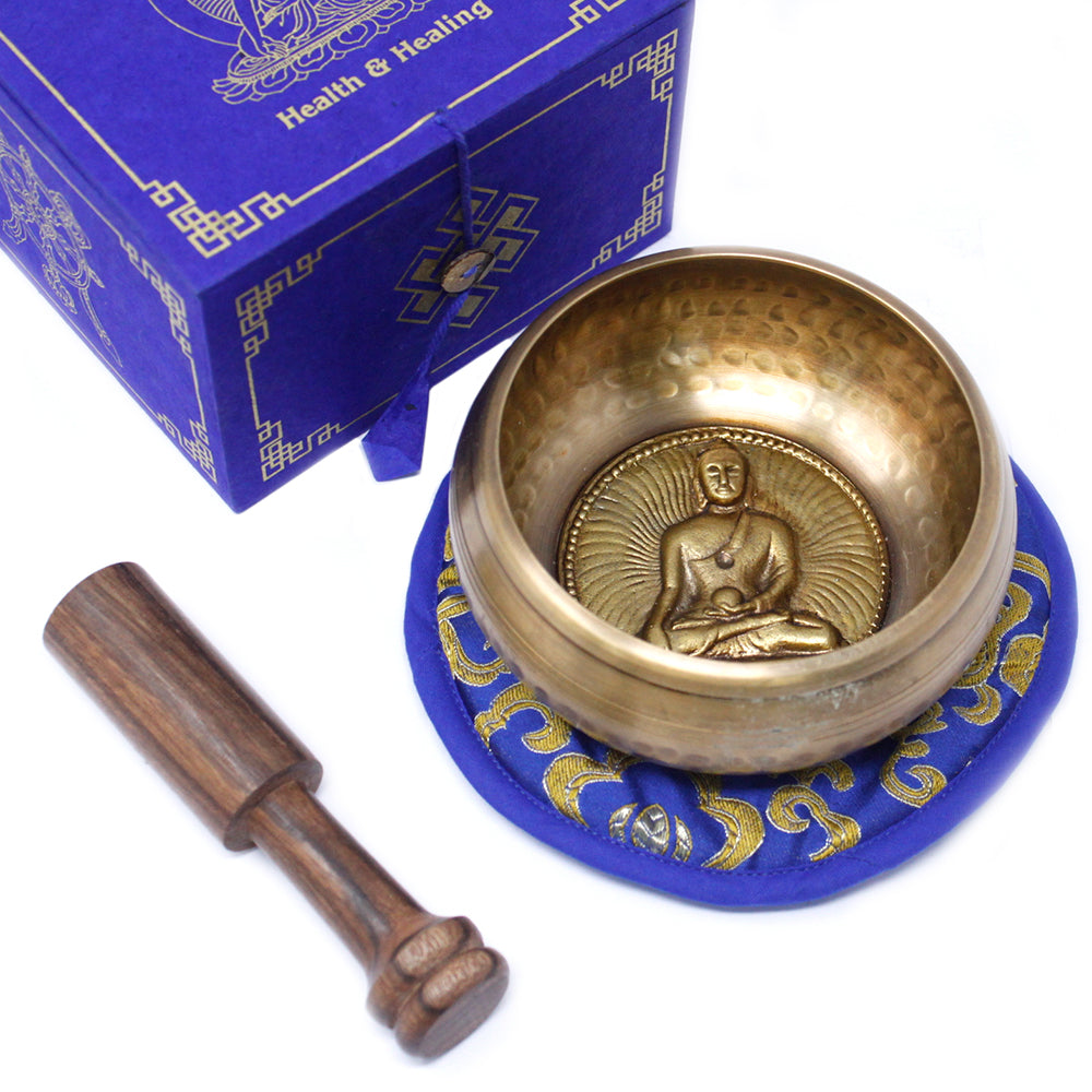 Tibetan Healing Singing Bowl Set – Medicine Buddha (13cm) | Handcrafted Brass & Gift-Boxed