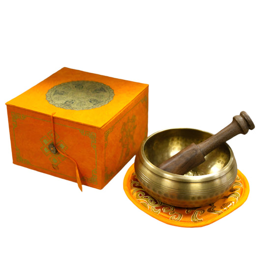 Tibetan Healing Singing Bowl Set – Five Buddhas (13cm) | Handcrafted Brass & Gift-Boxed