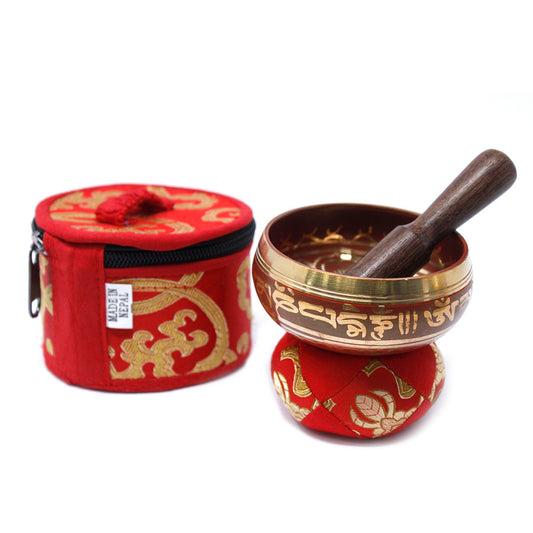 Mini Singing Bowl Set – Red (8cm) | Clear, Resonant Tone for Meditation & Mindfulness