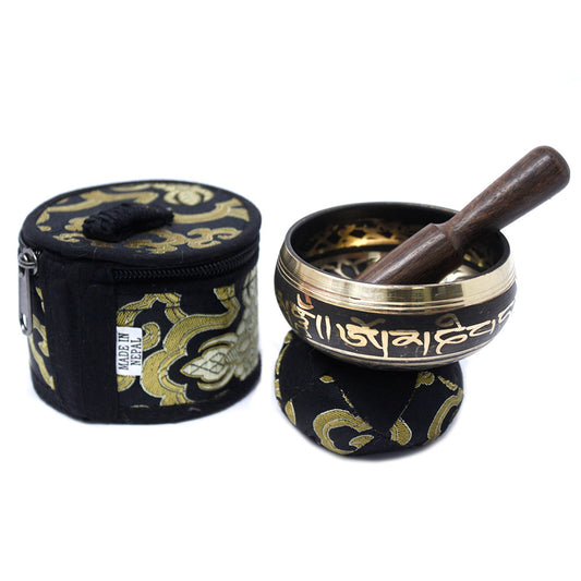 Mini Singing Bowl Gift Set – Black (8cm) | Clear, Resonant Tone for Meditation & Mindfulness