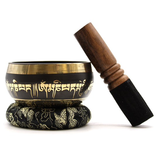 Black & Gold Brass Singing Bowl – Lotus Flower (9cm) | High Tone for Clarity & Calm