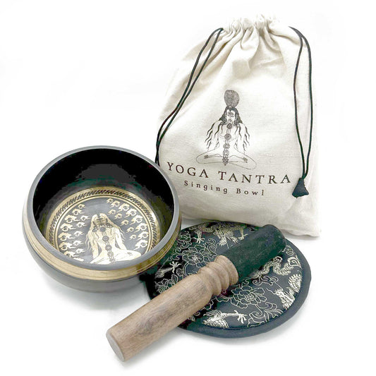 Hand Beaten & Engraved Tibetan Singing Bowl Set –  Yoga Tantra (14cm) | Rich, Meditative Tones for Spiritual Practice