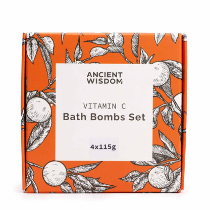 Vitamin C Infused Bath Bombs – Set of 4 x 115g | Orange & Lemon Essential Oils with Rosehip Oil