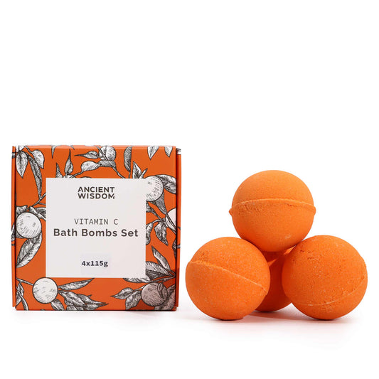 Vitamin C Infused Bath Bombs – Set of 4 x 115g | Orange & Lemon Essential Oils with Rosehip Oil