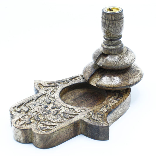 Hamsa Mango Wood Backflow Incense Burner – Medium  | Handcrafted Spiritual Decor