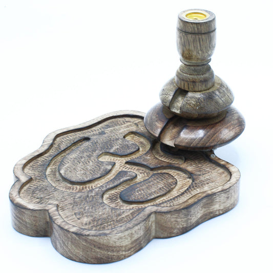 Om Mango Wood Backflow Incense Burner – Medium | Handcrafted Zen Decor