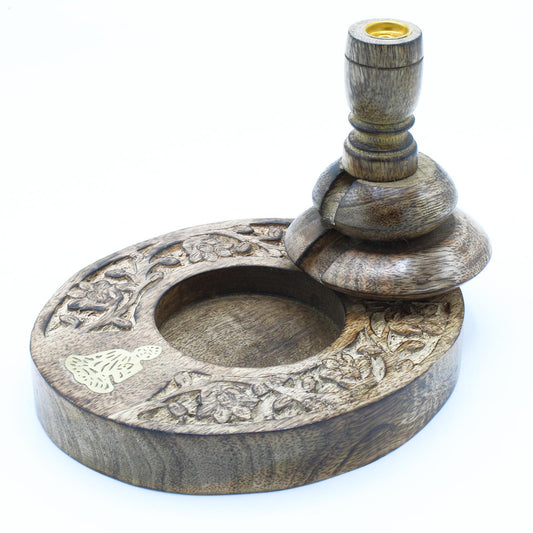 Brass Buddha Mango Wood Backflow Incense Burner – Medium | Handcrafted Zen Meditation Burner
