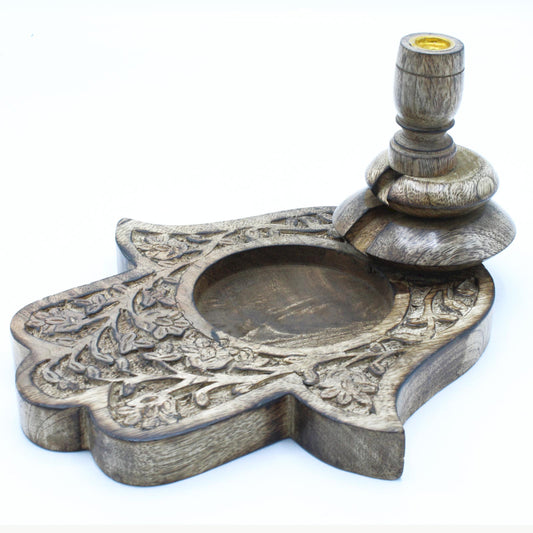 Hamsa Mango Wood Backflow Incense Burner – Large | Handcrafted Spiritual Decor