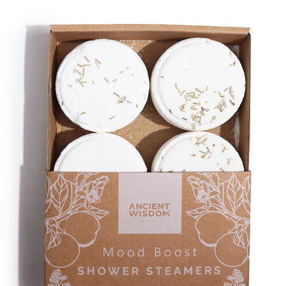Mood Boost Aromatherapy Shower Steamers – Set of 4 x 50g | Grapefruit, Bergamot, Rosemary, & Lemon Tea Tree Essential Oils with Dried Rosemary